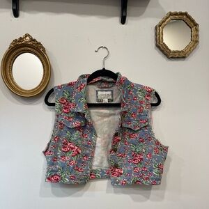 OG F21 Floral crop denim vest
